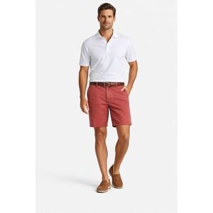 Peter Millar Mens Salmon Red Flat Front Chino Shorts Size 35 Cotton Golf Casual